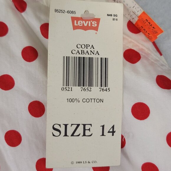 Vintage 80s Levis Docker Red Polka Dot Midi Skirt Size 14 Cotton Deadstock New - Picture 3 of 11